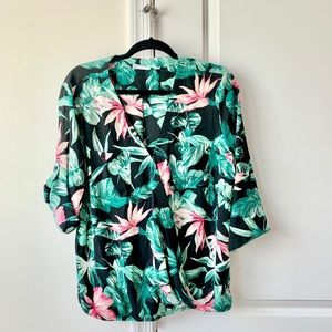 NY&CO Tropical Print Wrap 3/4 Sleeve Blouse